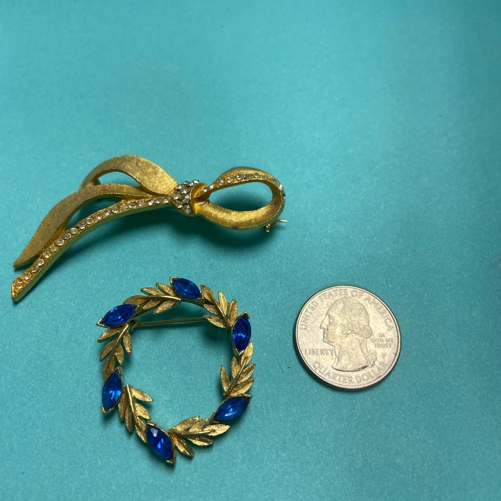 Elegant Gold & Blue Brooch & Bow brooch